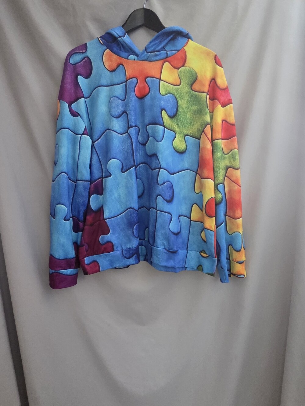 Multicolor Puzzle-Print Hoodie - Blue Multicolor